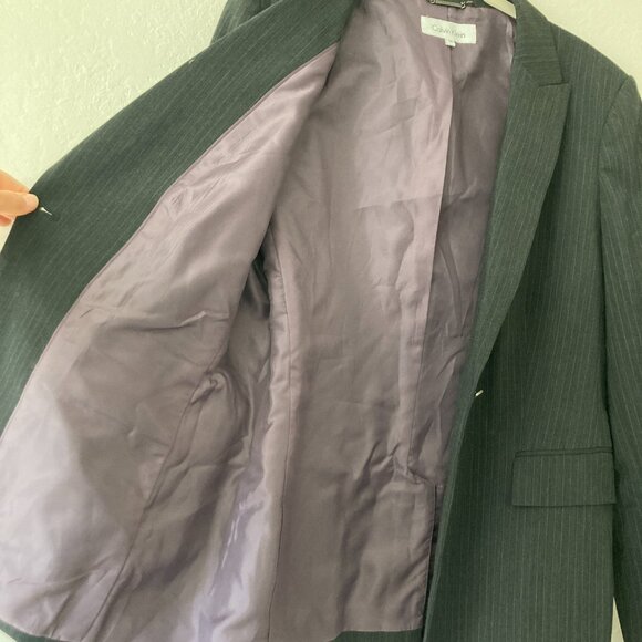 Calvin Klein Wool Blend Black Pinstripe Blazer Office Classic Minimalist Size 14 - Picture 7 of 14